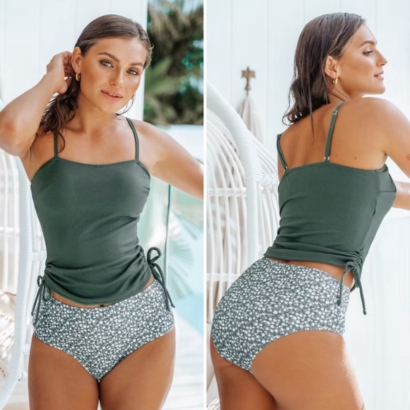 NWT Cupshe Green Tankini Swimsuit Bathing Sz S - Picture 2 of 4